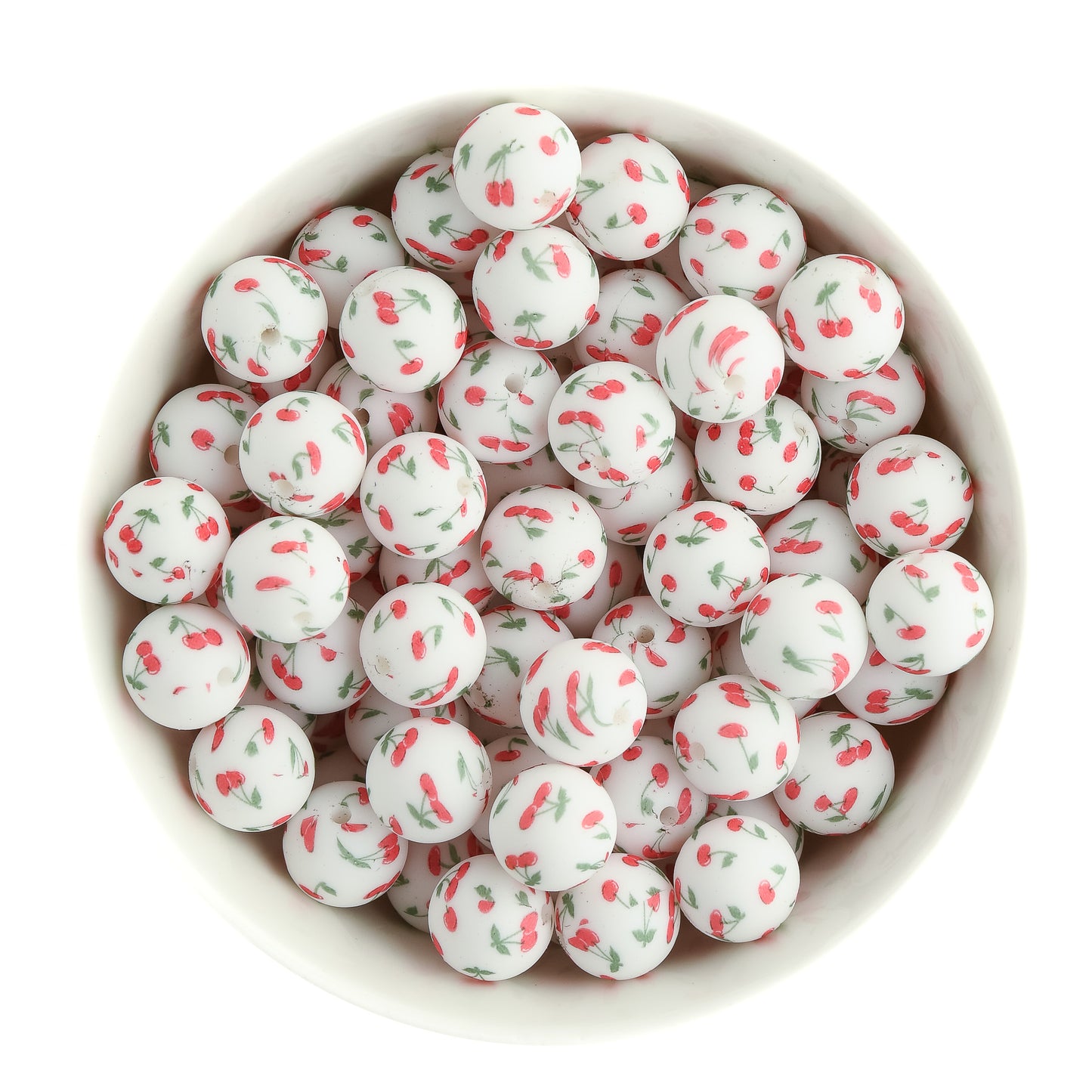 15mm Round Print Sweet Cherries Silicone Beads for crafting from Cara & Co Craft Supply