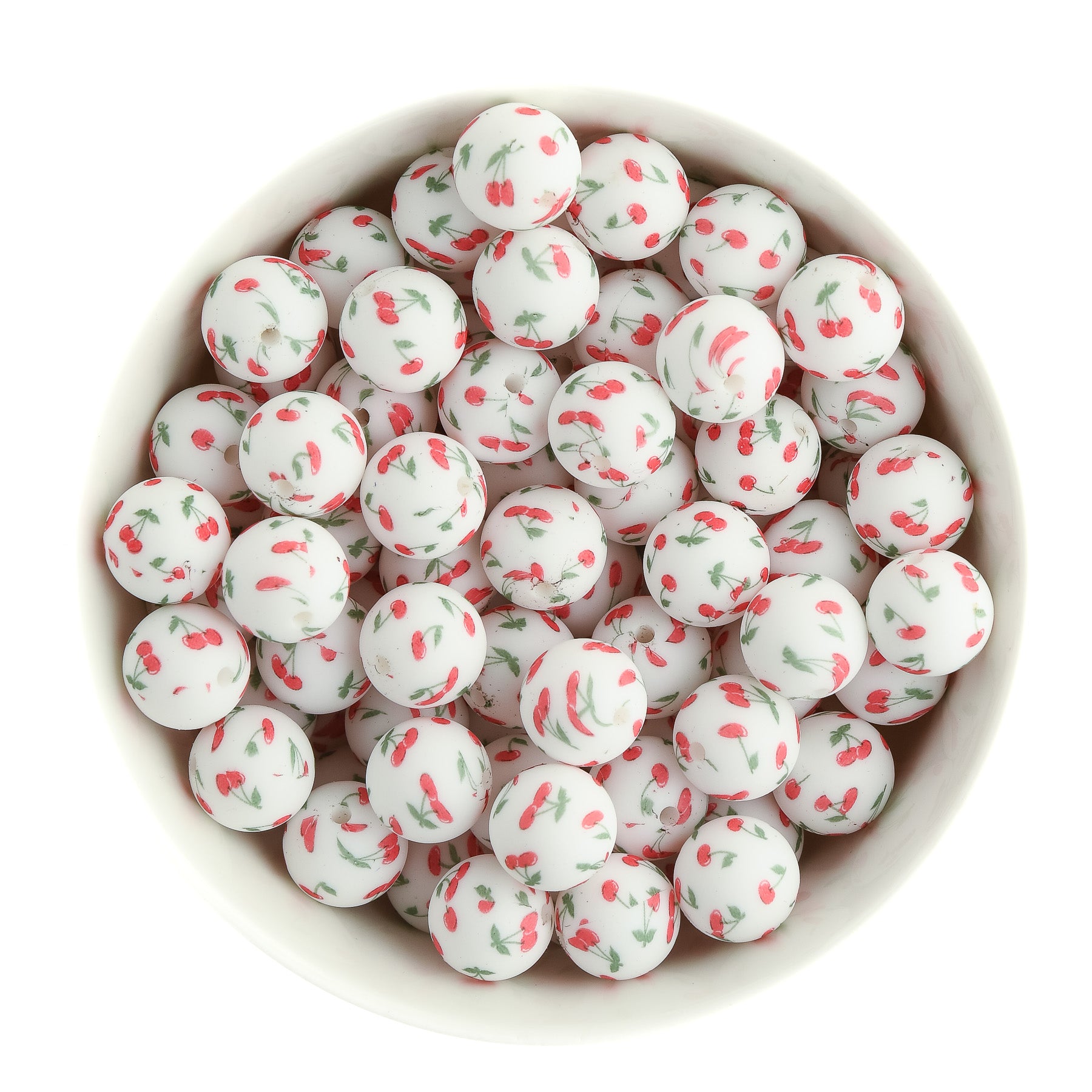 15mm Round Print Sweet Cherries Silicone Beads for crafting from Cara & Co Craft Supply