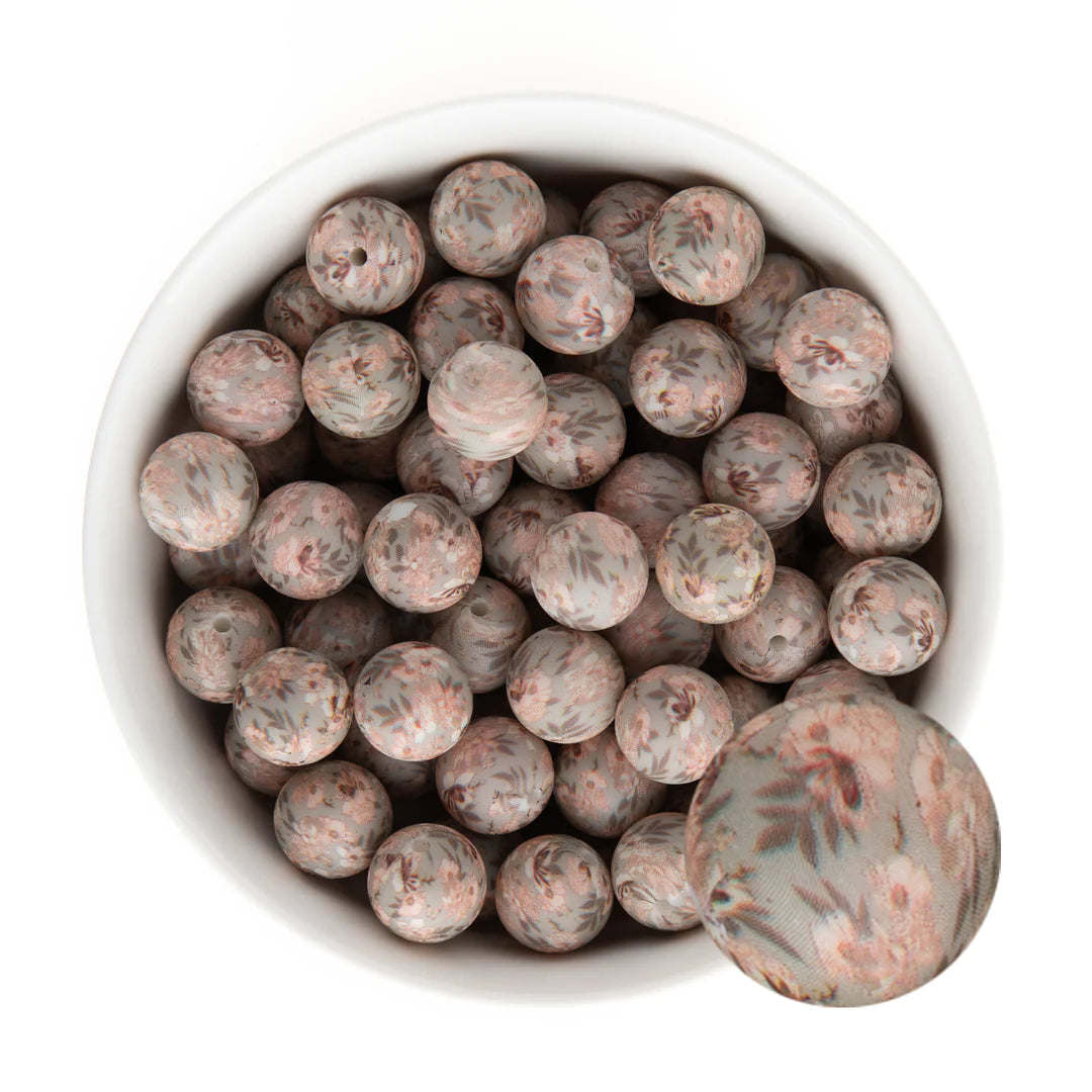 15mm Silicone Round Print Beads Delicate Floral from Cara & Co Craft Supply