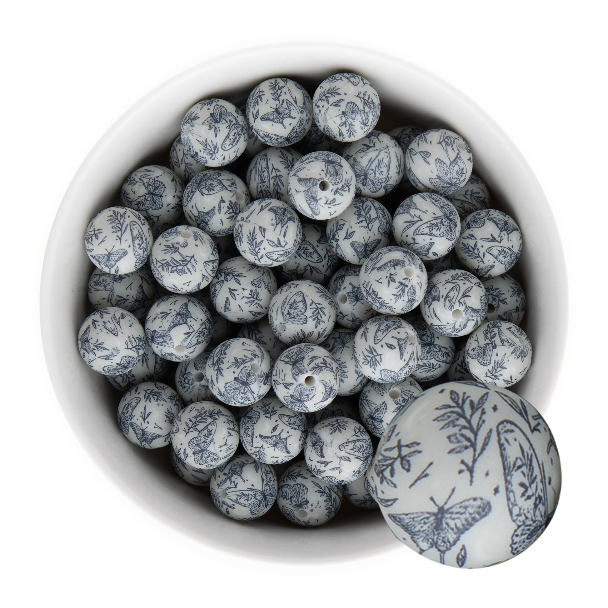 15mm Silicone Round Print Beads Evening Butterflies from Cara & Co Craft Supply