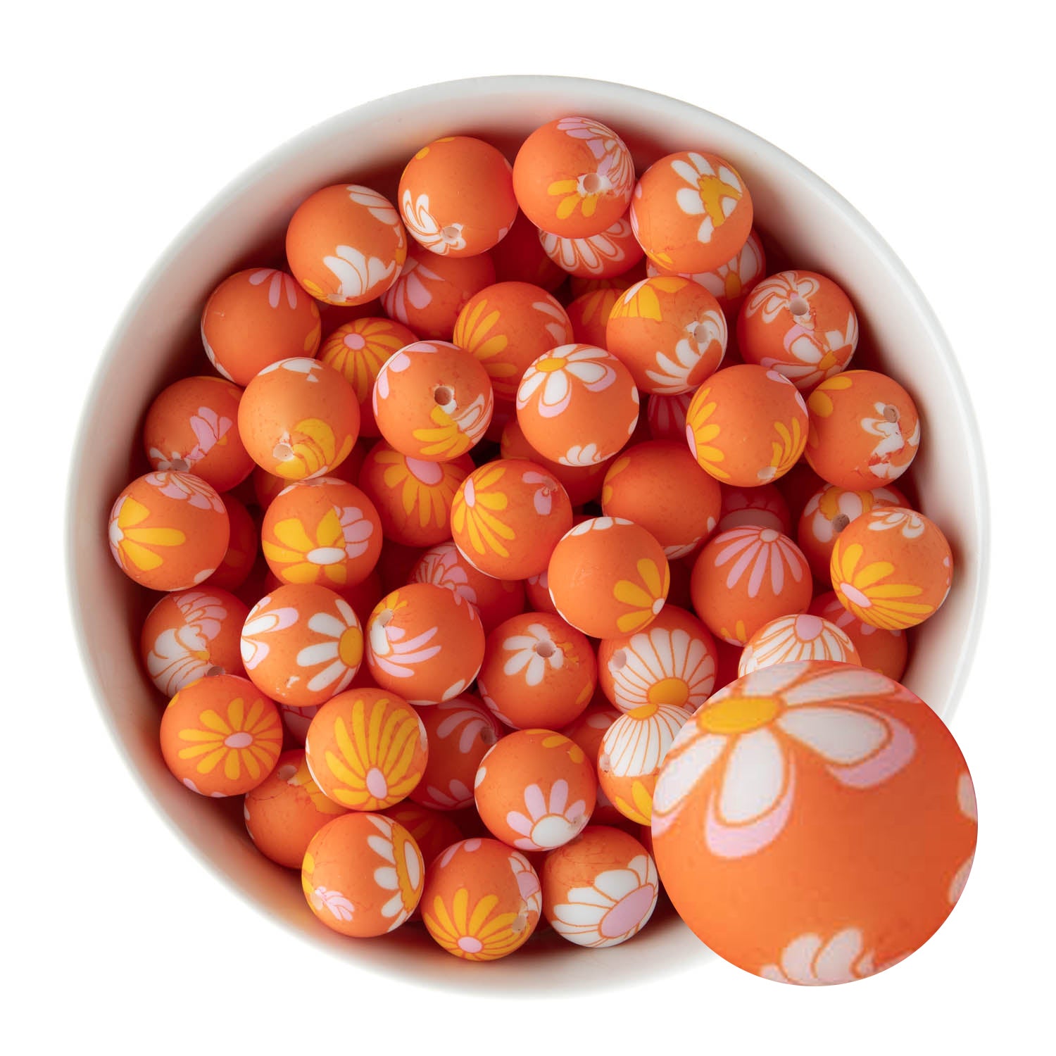 15mm Silicone Round Print Beads Groovy Floral from Cara & Co Craft Supply