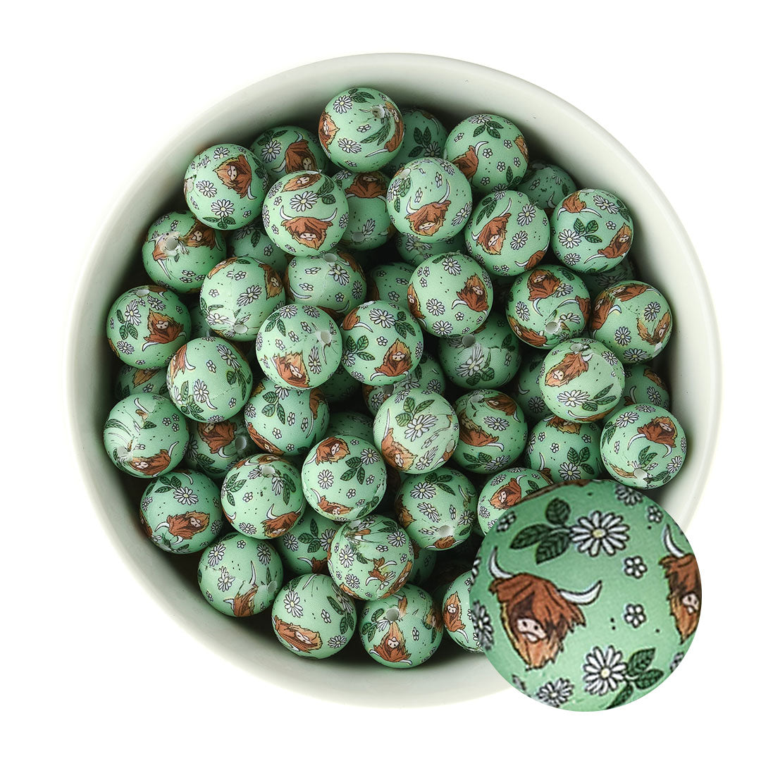 15mm Silicone Round Print Beads Highland Cow from Cara & Co Craft Supply