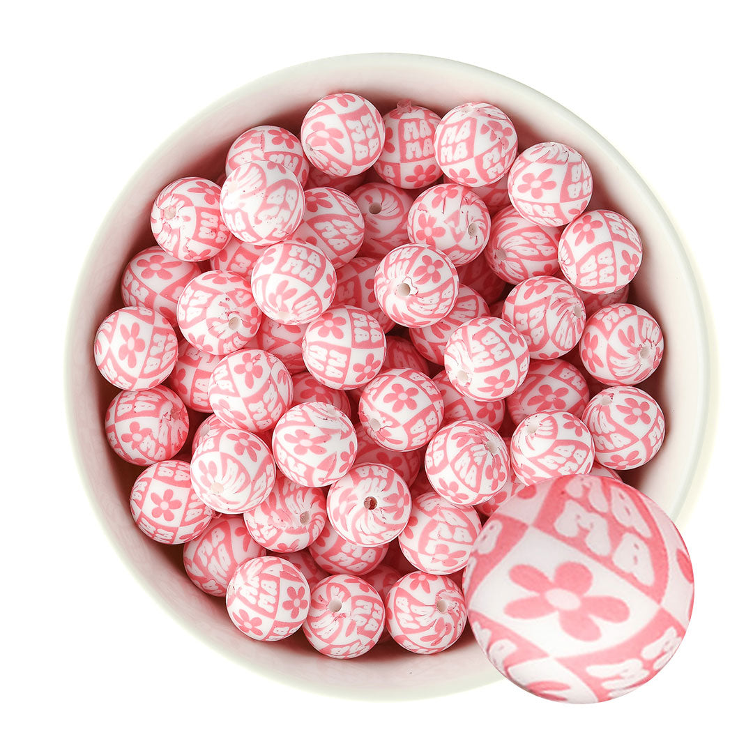 15mm Silicone Round Print Beads Mama from Cara & Co Craft Supply