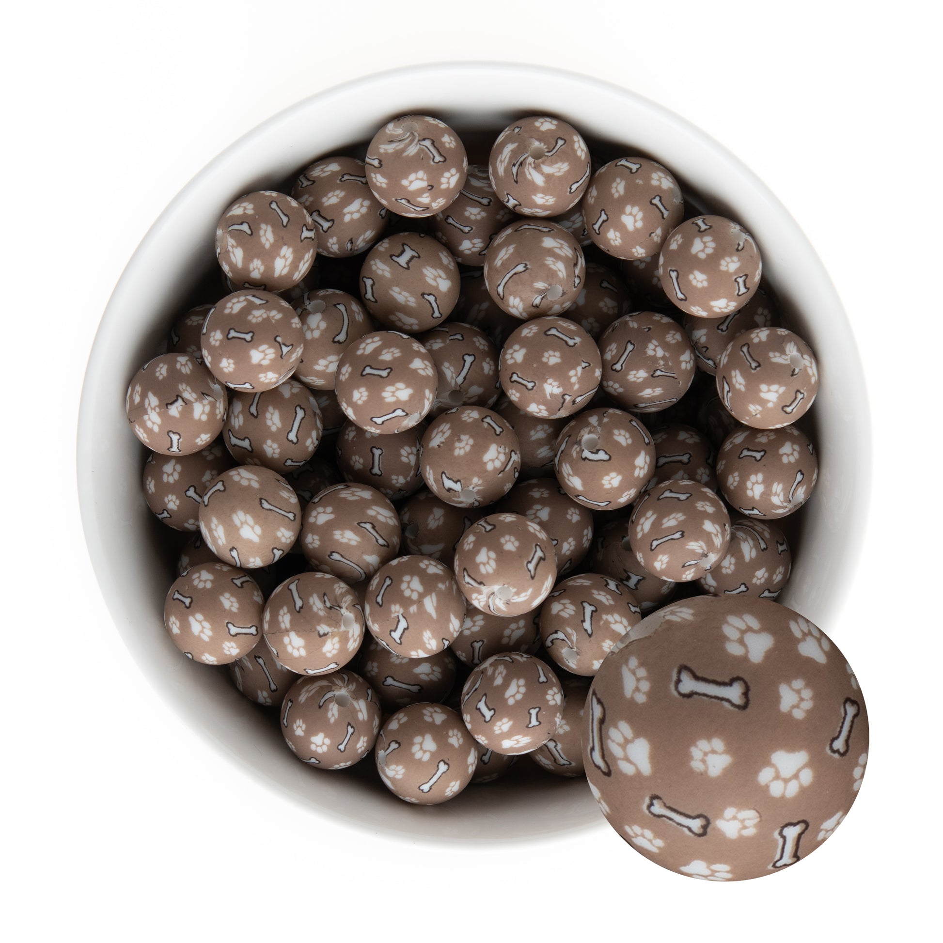 15mm Silicone Round Print Beads Paws from Cara & Co Craft Supply