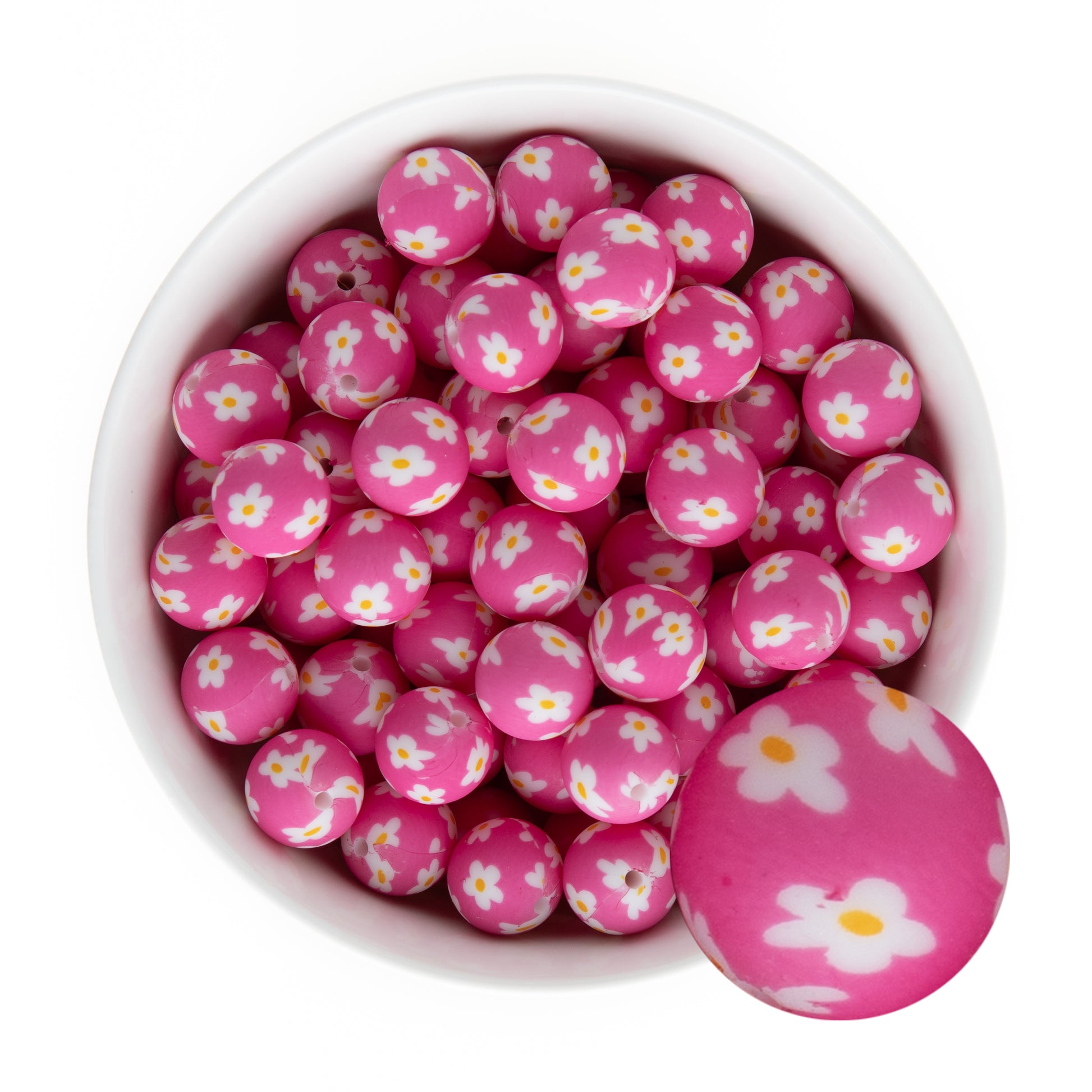 15mm Silicone Round Print Beads Daisy Floral from Cara & Co Craft Supply