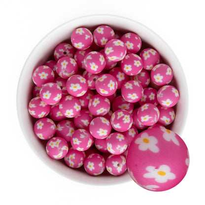 15mm Silicone Round Print Beads Daisy Floral from Cara & Co Craft Supply