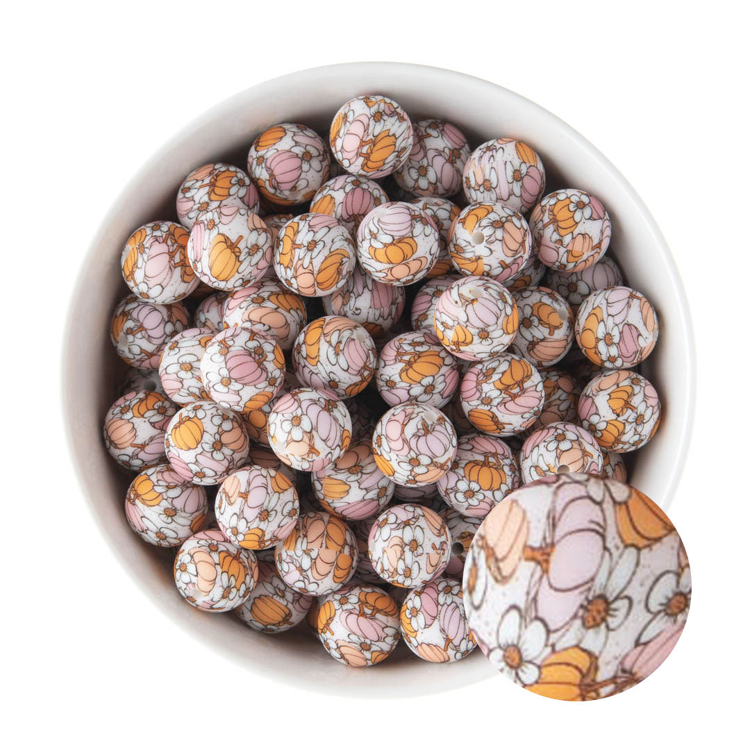 15mm Silicone Round Print Beads Pumpkin Patch from Cara & Co Craft Supply