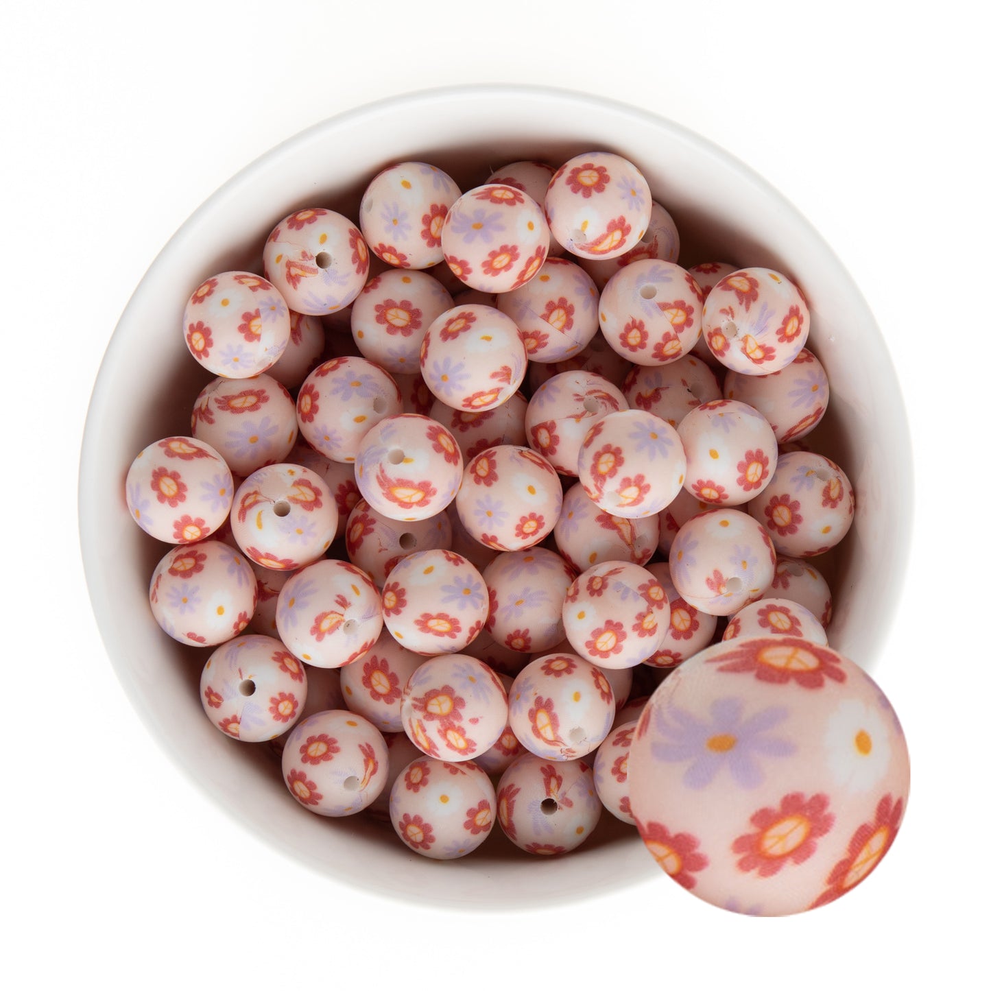 15mm Silicone Round Print Beads Retro Floral from Cara & Co Craft Supply