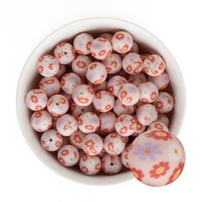 15mm Silicone Round Print Beads Retro Floral from Cara & Co Craft Supply