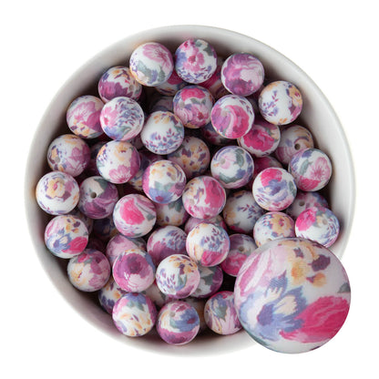 15mm Silicone Round Print Beads Rose Floral from Cara & Co Craft Supply