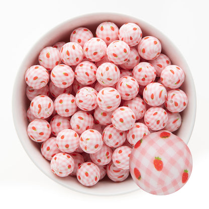 Silicone Print Beads Exclusive - 15mm Round Strawberry Picnic from Cara & Co Craft Supply