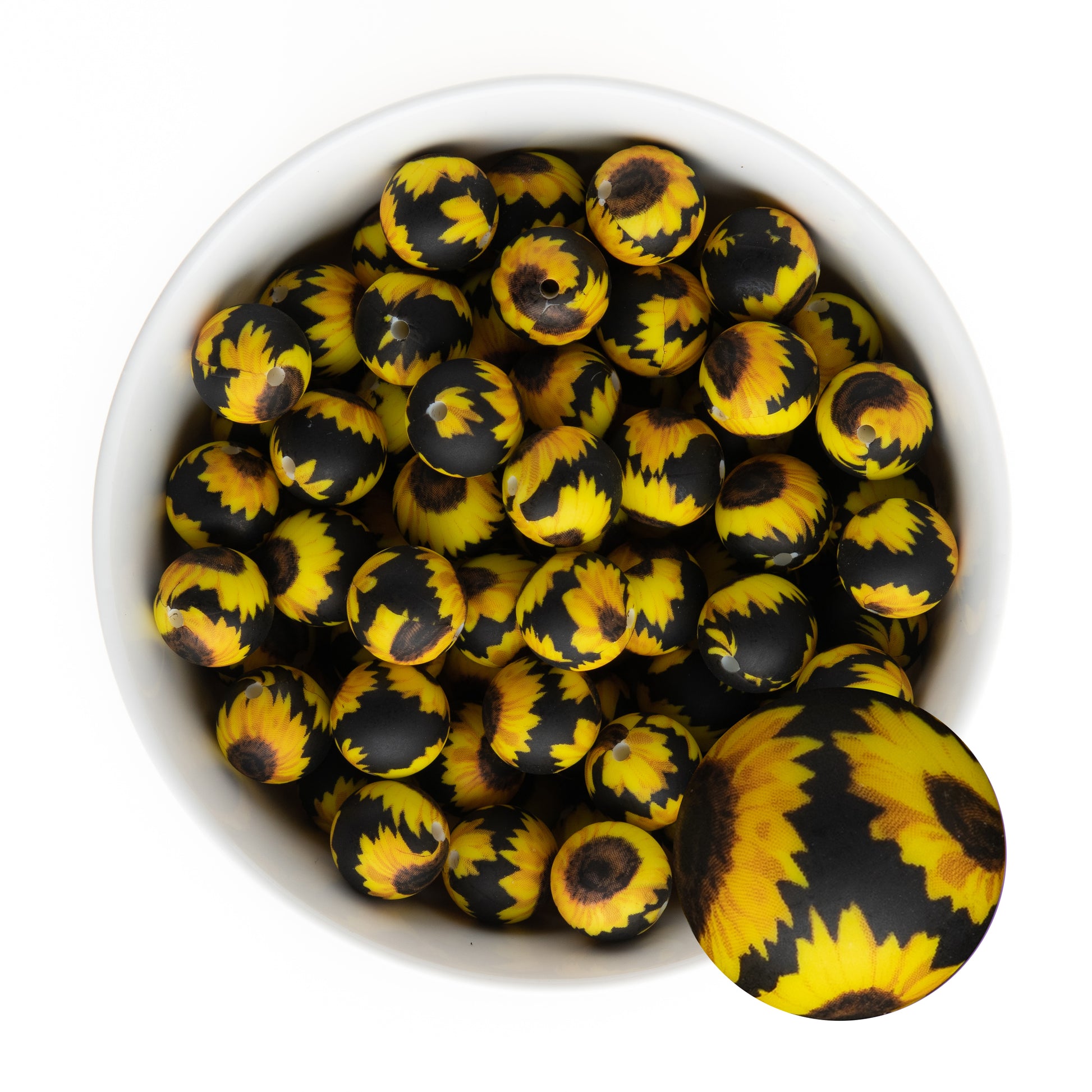15mm Silicone Round Print Beads Sunflower Floral from Cara & Co Craft Supply