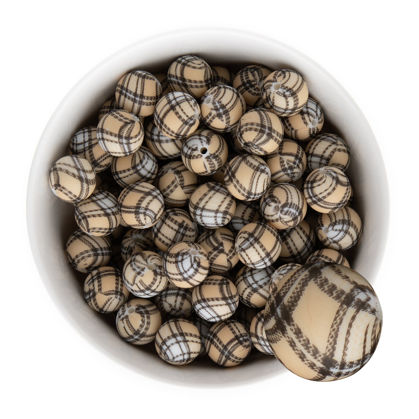 15mm Silicone Round Print Beads Tartan Plaid from Cara & Co Craft Supply