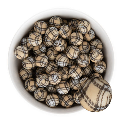 15mm Silicone Round Print Beads Tartan Plaid from Cara & Co Craft Supply