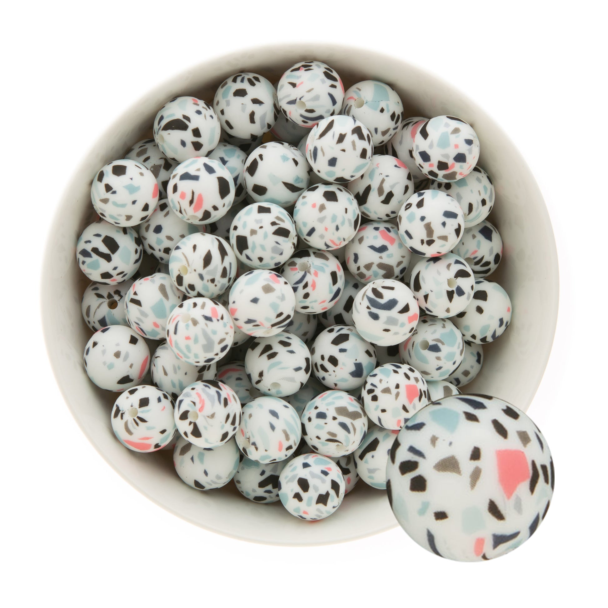 15mm Silicone Round Print Beads Terrazzo from Cara & Co Craft Supply