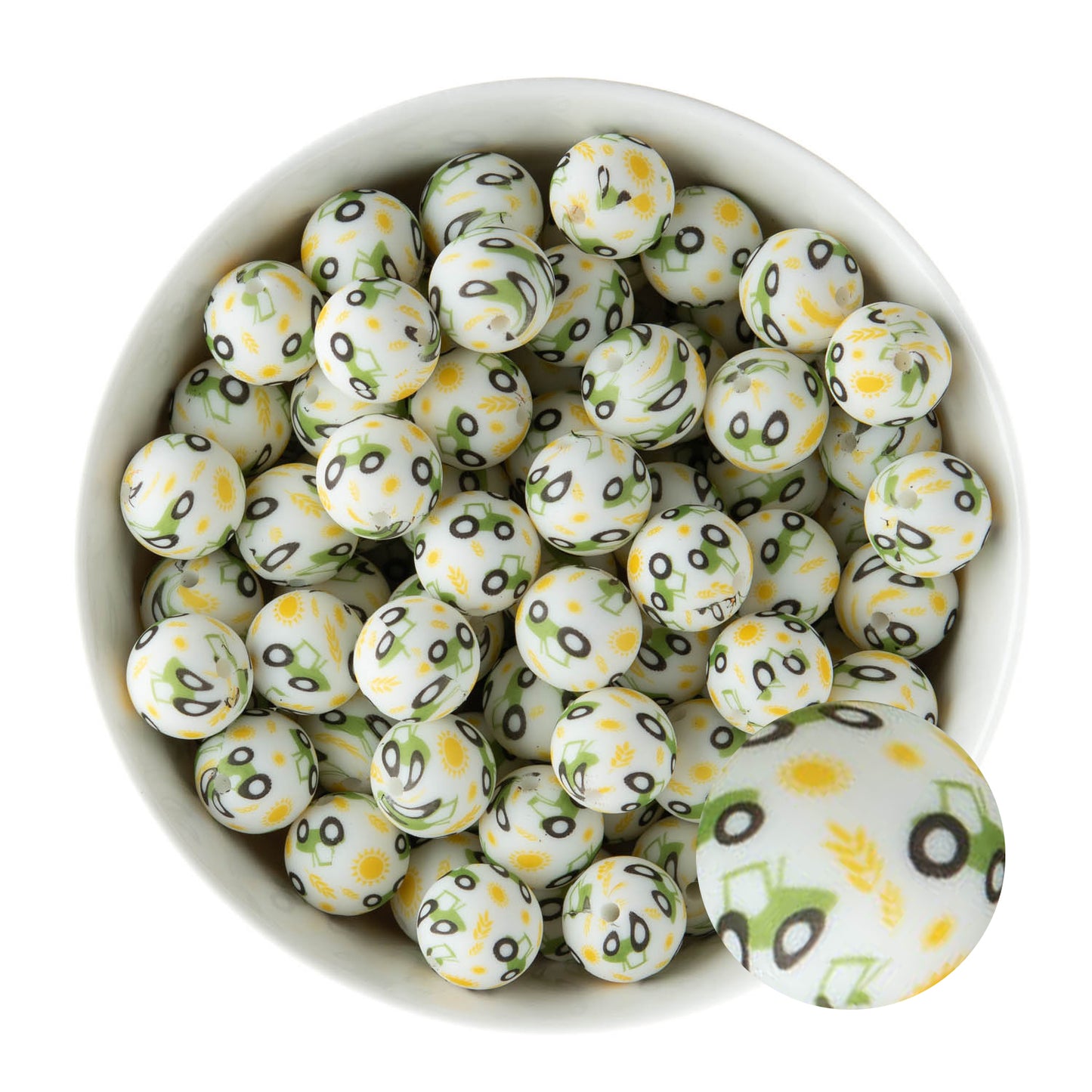 15mm Silicone Round Print Beads Tractor from Cara & Co Craft Supply