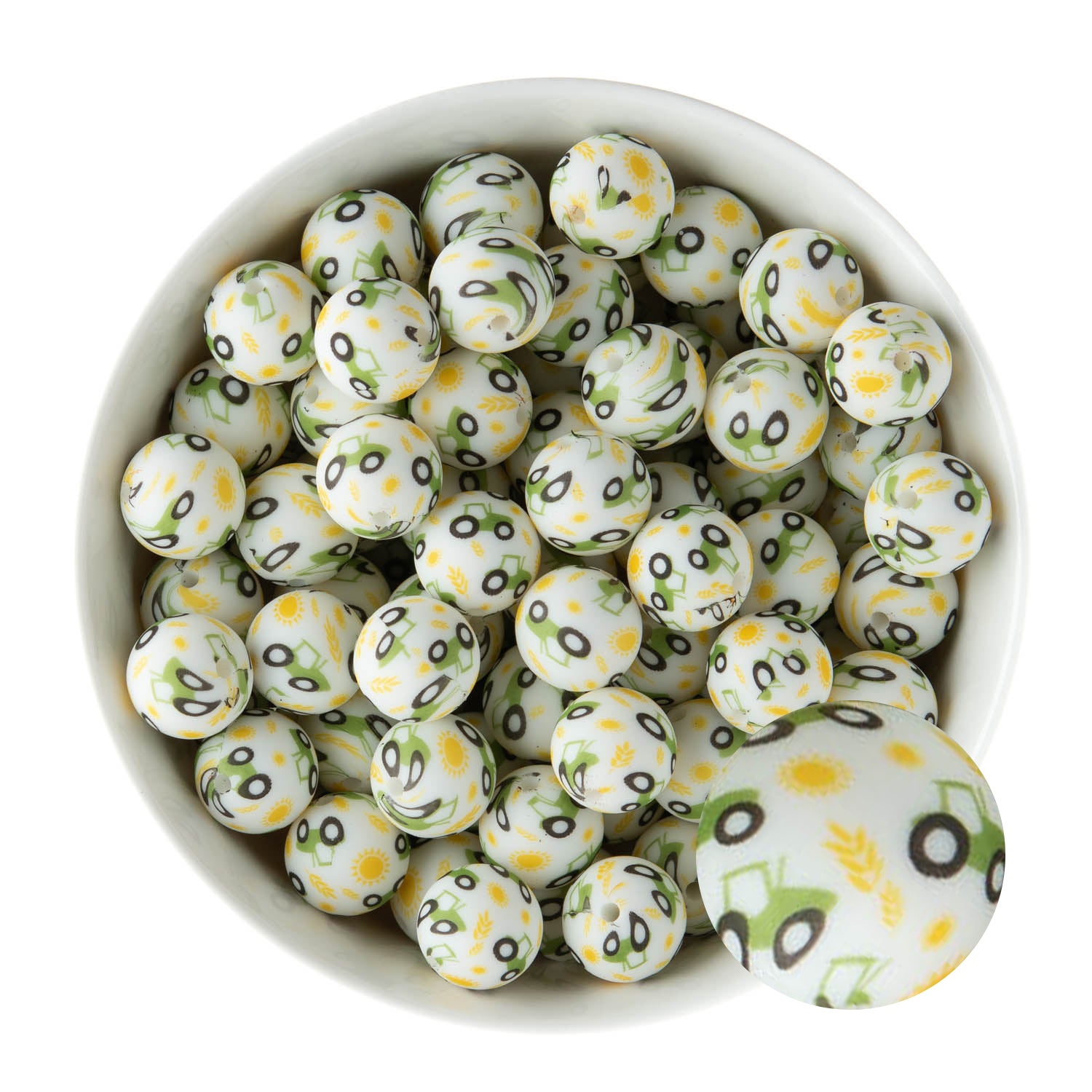 15mm Silicone Round Print Beads Tractor from Cara & Co Craft Supply