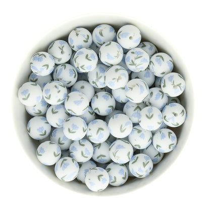 15mm Round Print Tulips Silicone Beads for crafting from Cara & Co Craft Supply