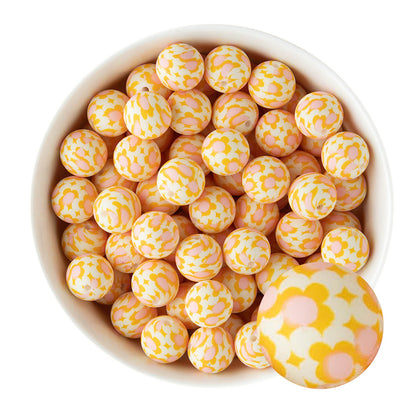15mm Silicone Round Print Beads Vintage Wallpaper from Cara & Co Craft Supply
