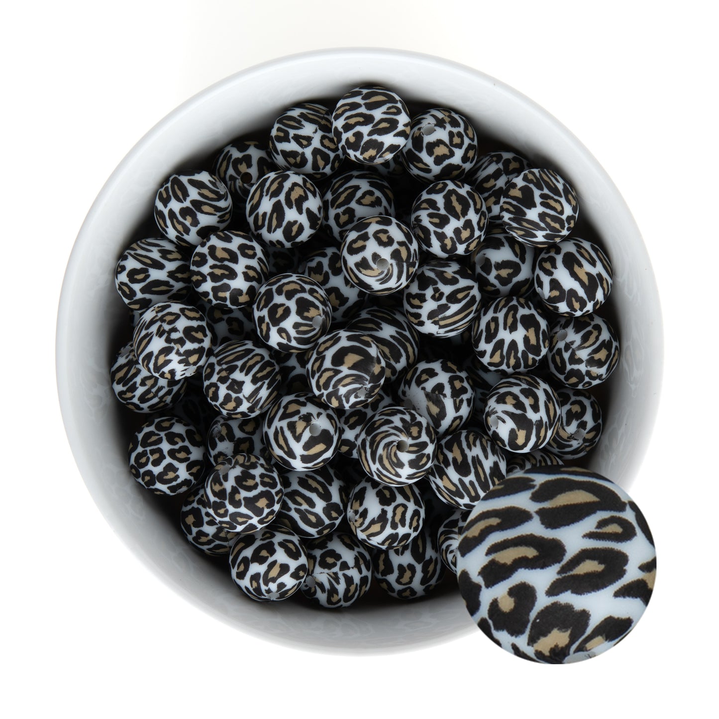 15mm Silicone Round Print Beads White Leopard from Cara & Co Craft Supply
