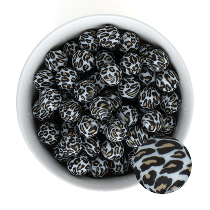 15mm Silicone Round Print Beads White Leopard from Cara & Co Craft Supply