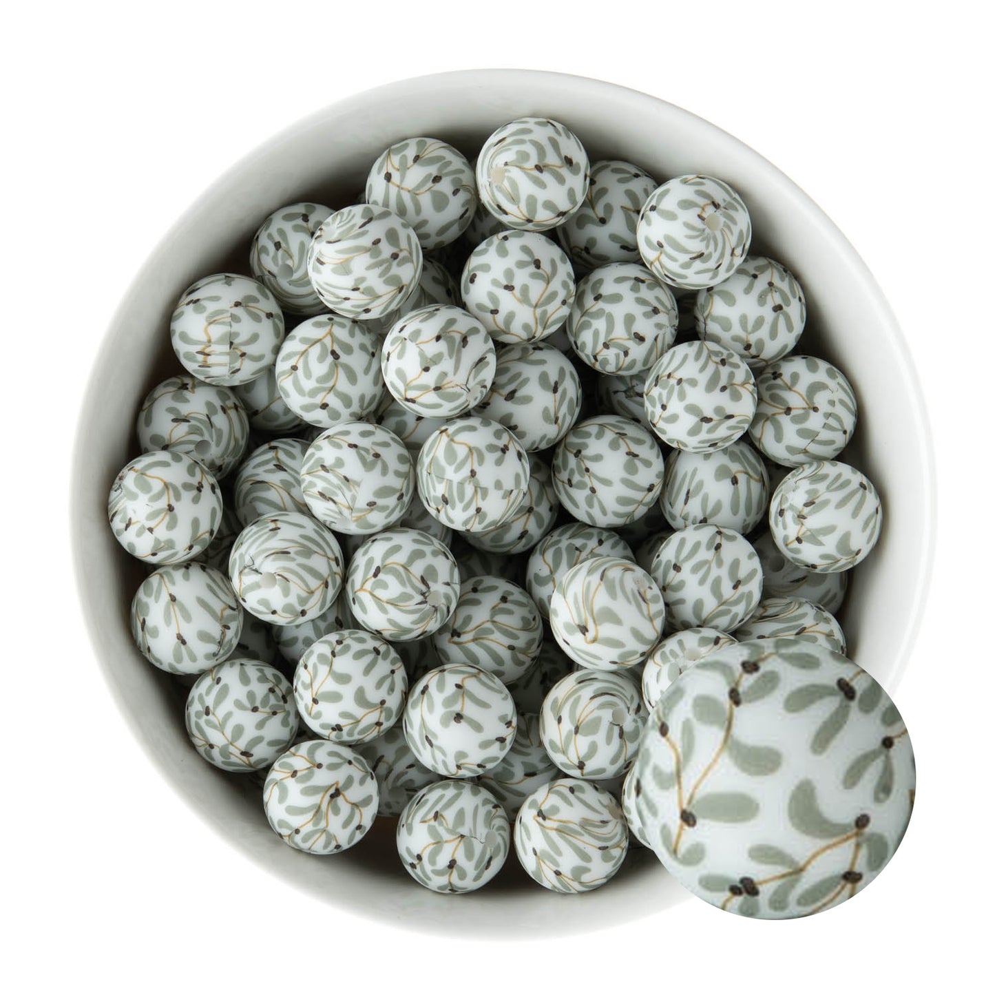 15mm Silicone Round Print Beads Winter Floral from Cara & Co Craft Supply