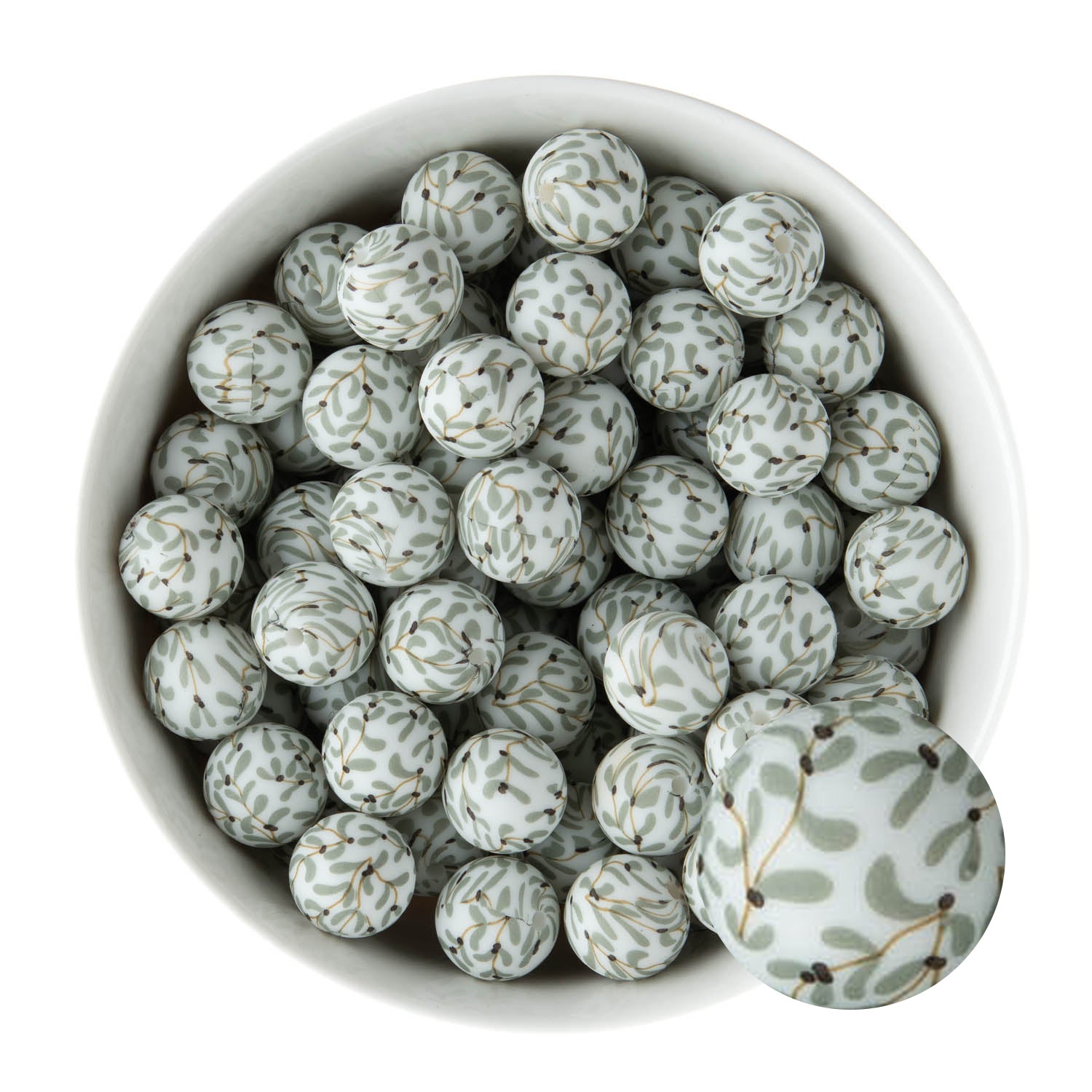 15mm Silicone Round Print Beads Winter Floral from Cara & Co Craft Supply