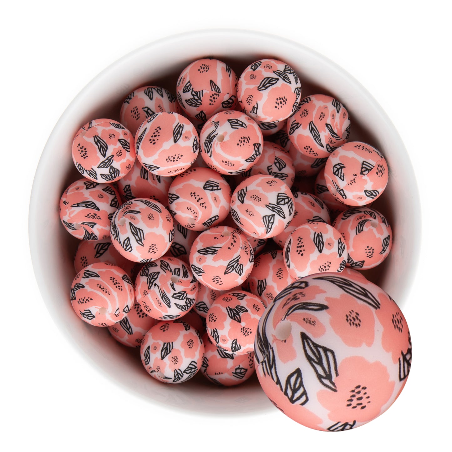 19mm Silicone Round Print Beads Blushing Peony Floral from Cara & Co Craft Supply