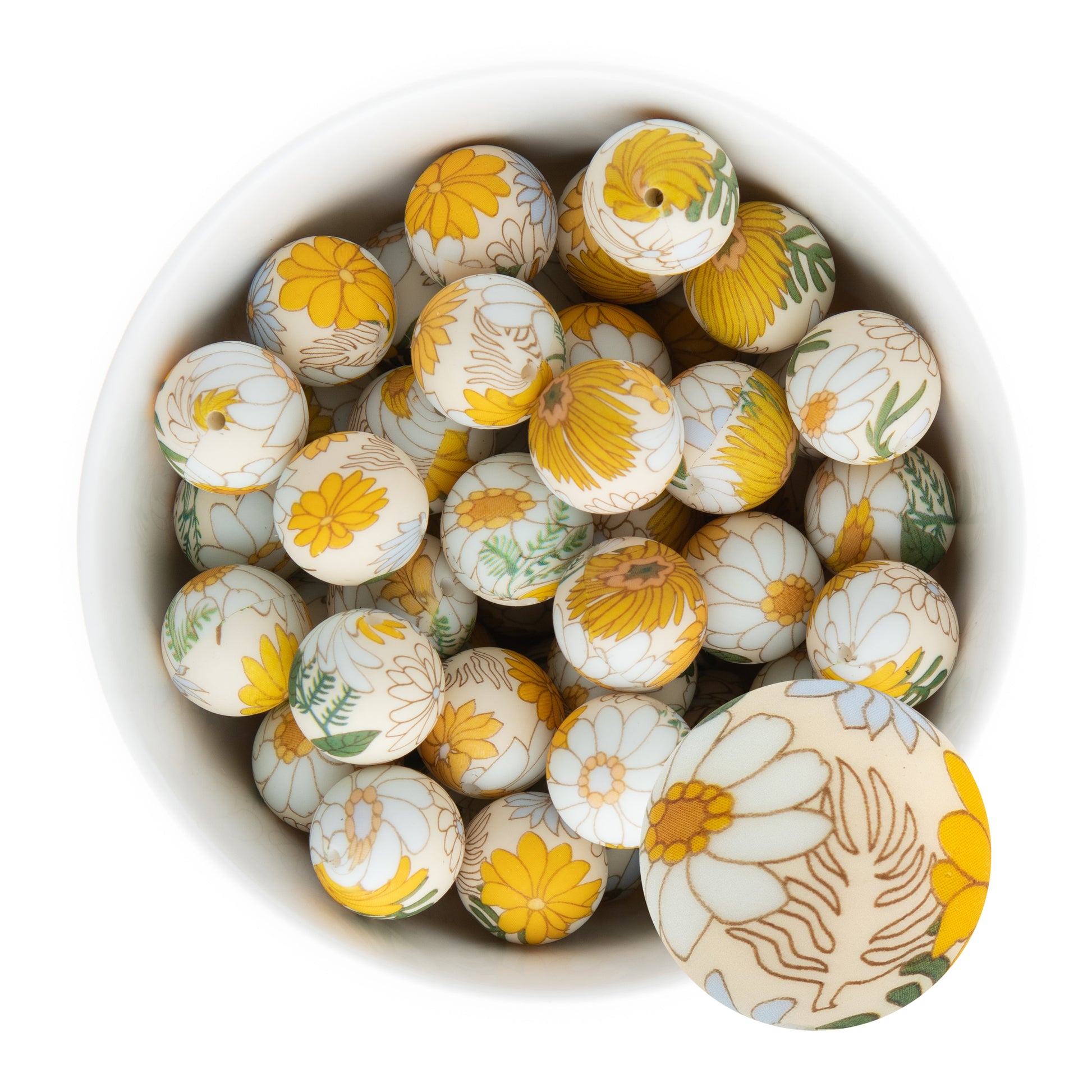 19mm Silicone Round Print Beads Boho Floral from Cara & Co Craft Supply