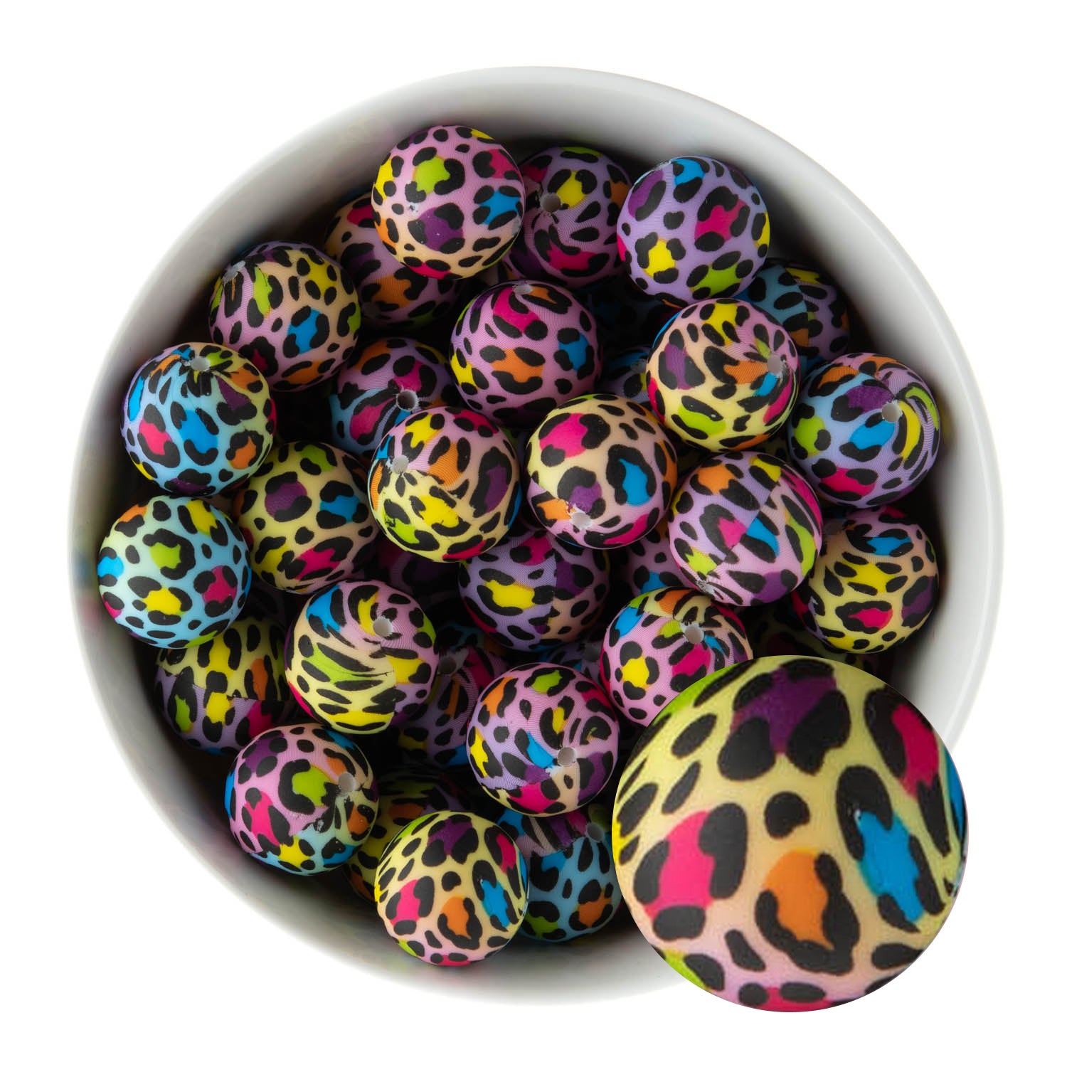 19mm Silicone Round Print Beads Bright Leopard from Cara & Co Craft Supply
