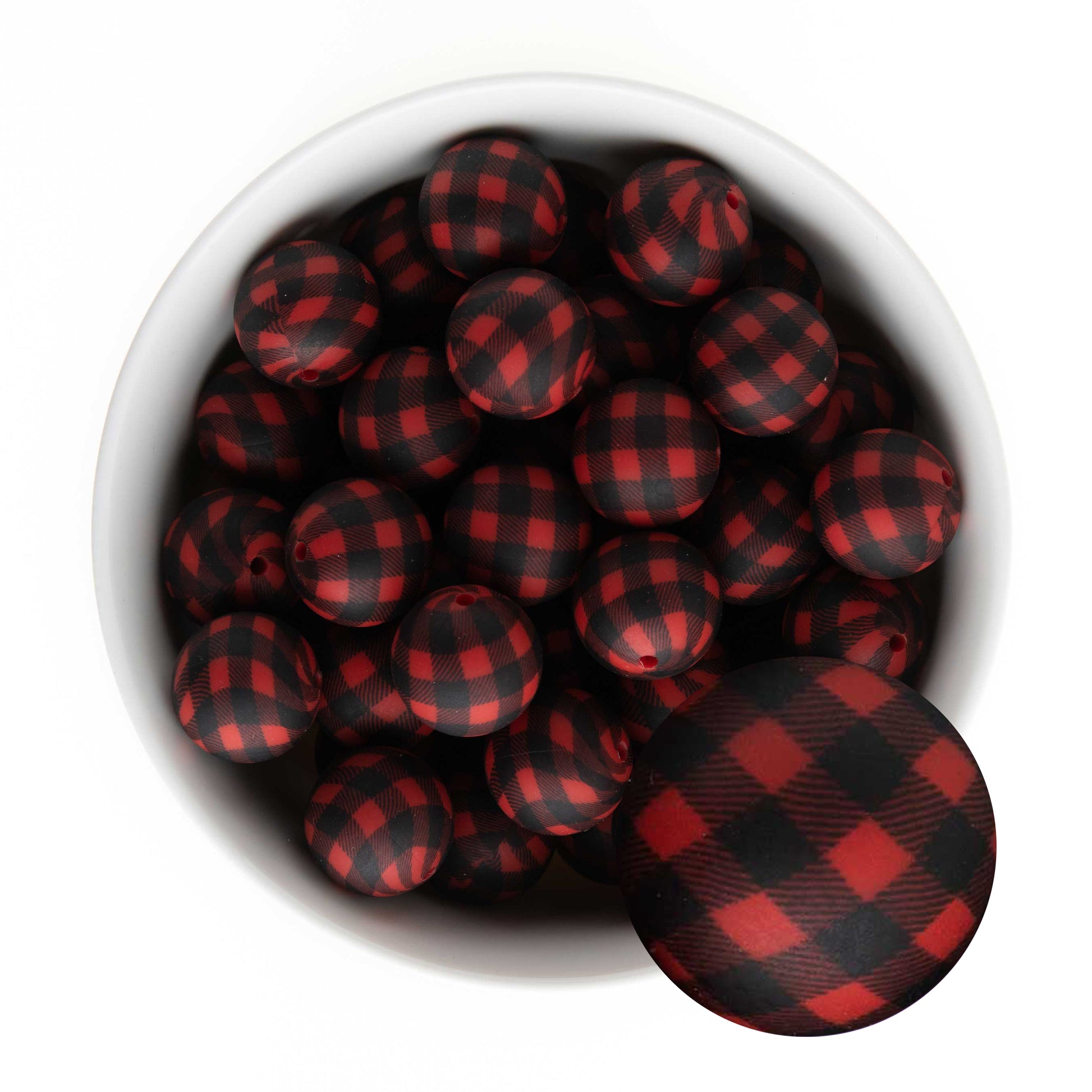 19mm Silicone Round Print Beads Buffalo Plaid from Cara & Co Craft Supply
