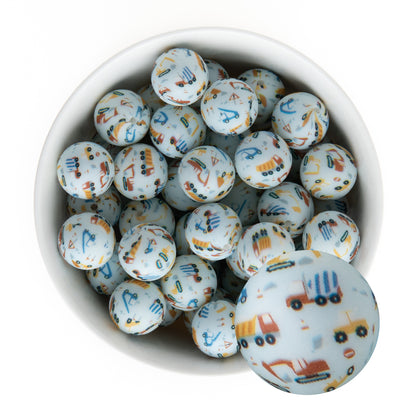 19mm Silicone Round Print Beads Construction Zone from Cara & Co Craft Supply