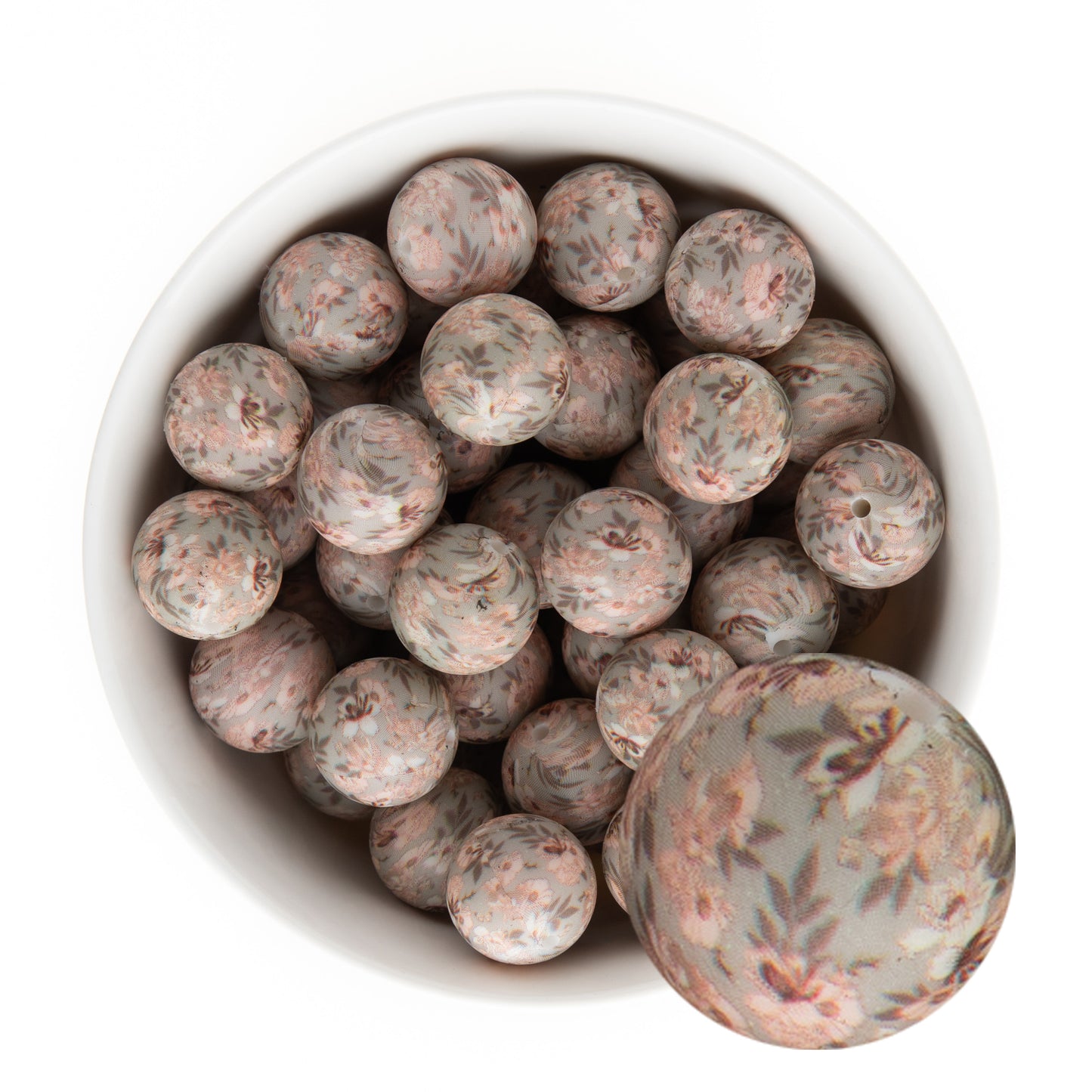 19mm Silicone Round Print Beads Delicate Floral from Cara & Co Craft Supply