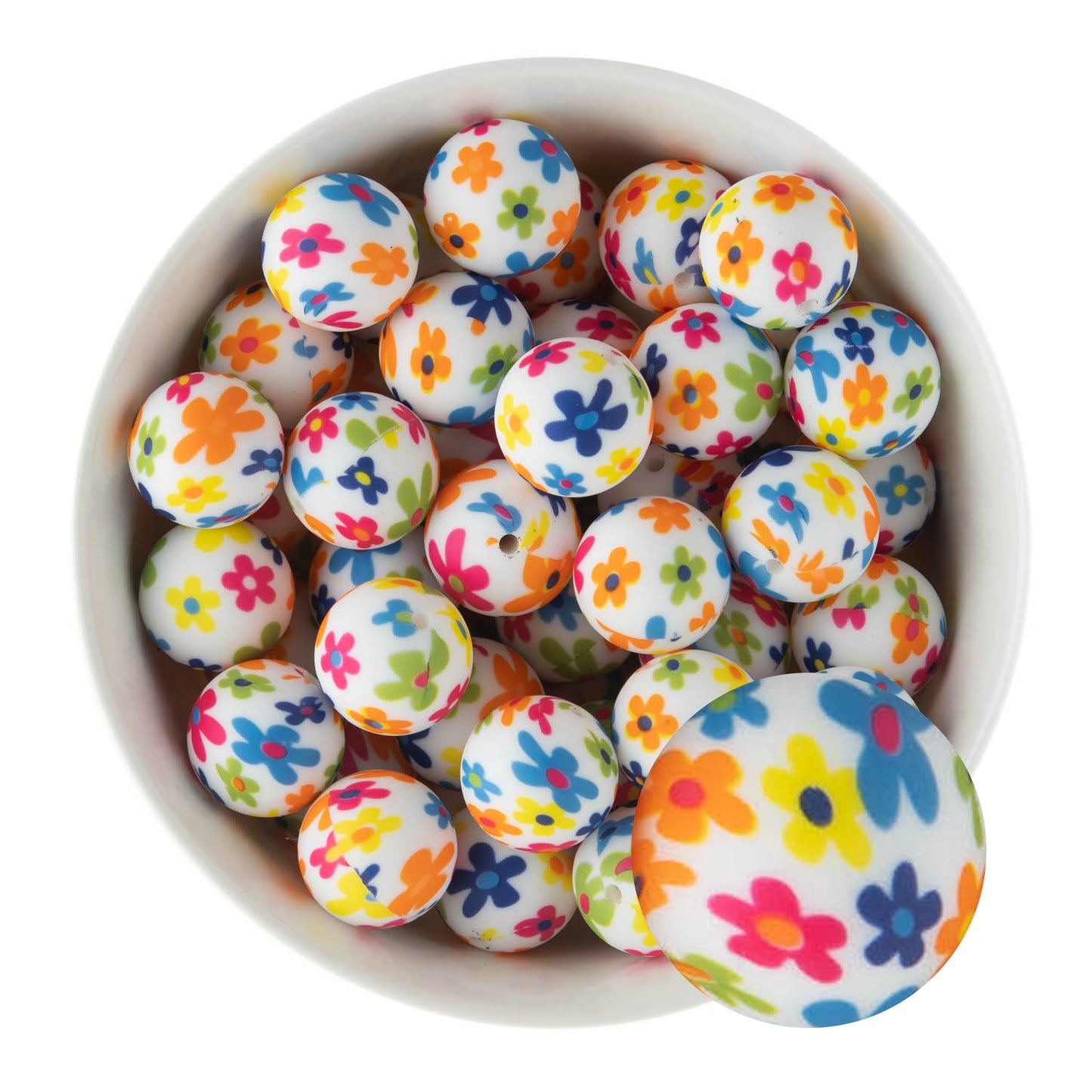 19mm Silicone Round Print Beads Flower Power from Cara & Co Craft Supply