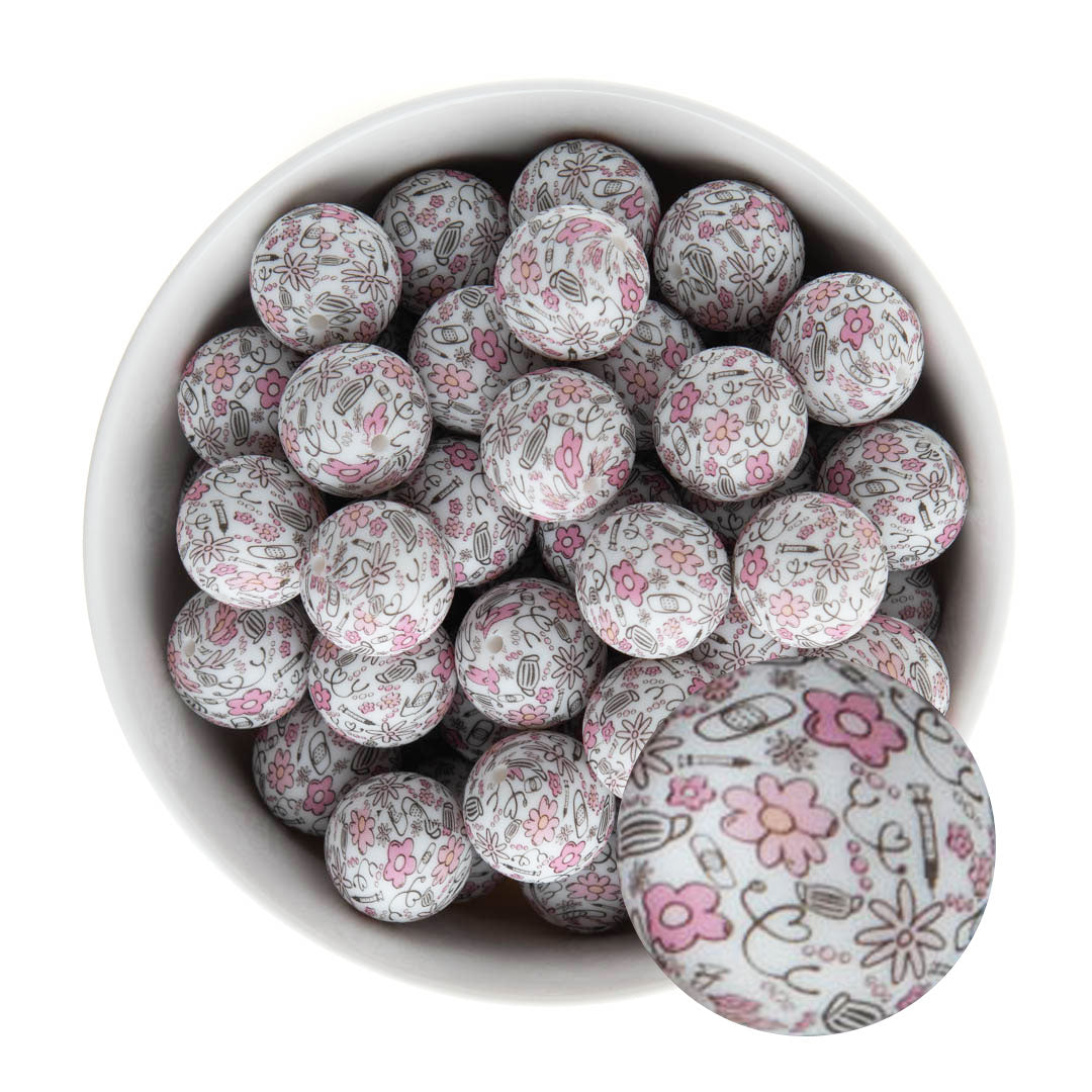 19mm Silicone Round Print Beads Nurse Life from Cara & Co Craft Supply