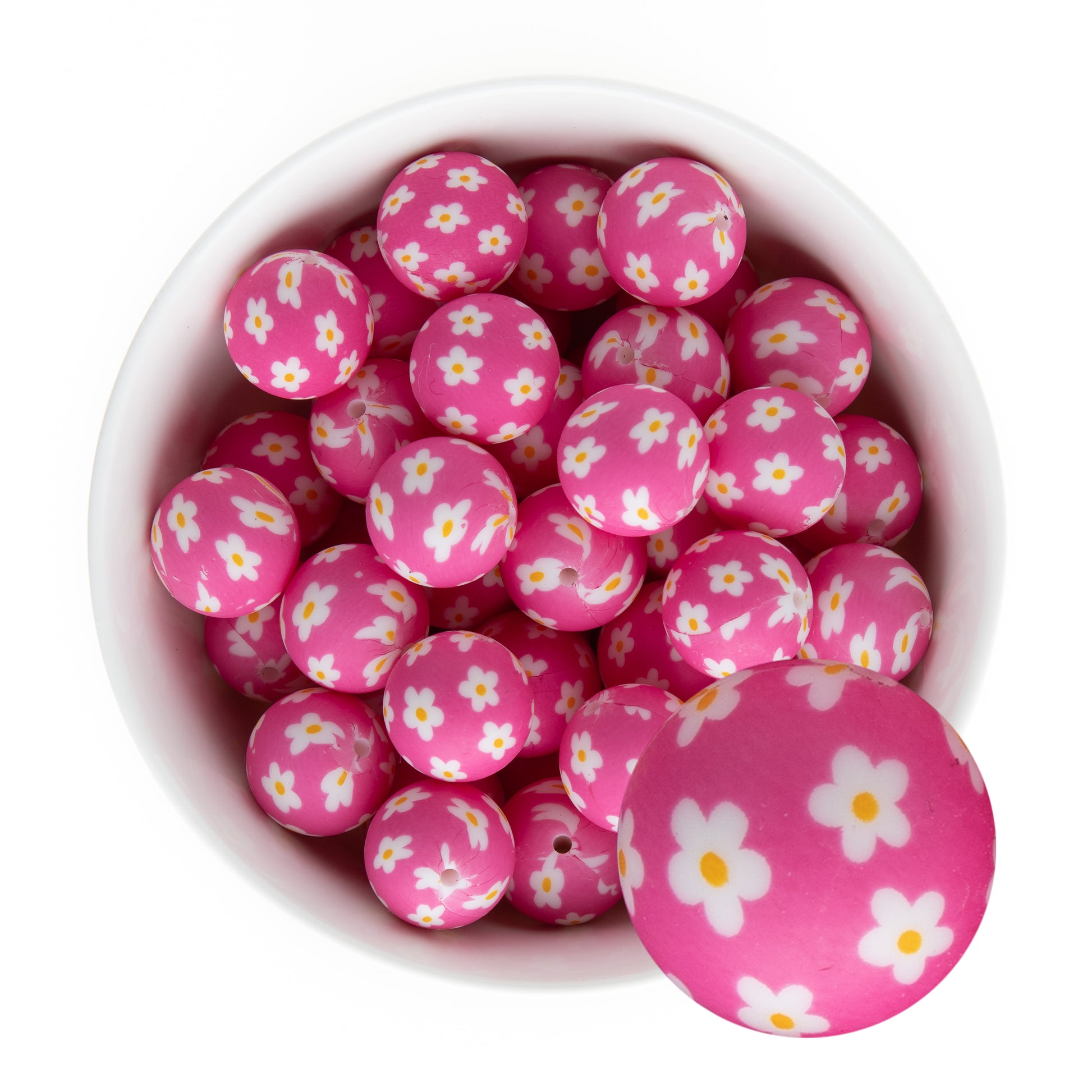 19mm Silicone Round Print Beads Daisy Floral from Cara & Co Craft Supply