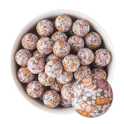 19mm Silicone Round Print Beads Pumpkin Patch from Cara & Co Craft Supply