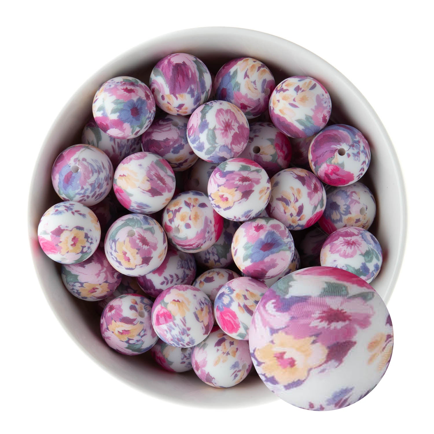19mm Silicone Round Print Beads Rose Floral from Cara & Co Craft Supply