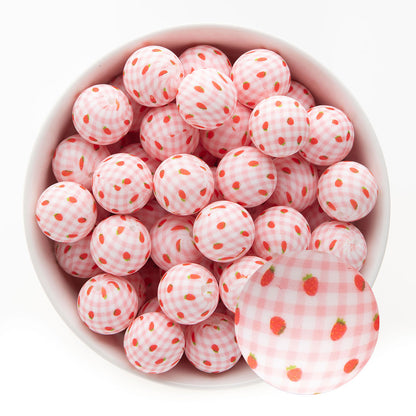 Silicone Print Beads Exclusive - 19mm Round Strawberry Picnic from Cara & Co Craft Supply