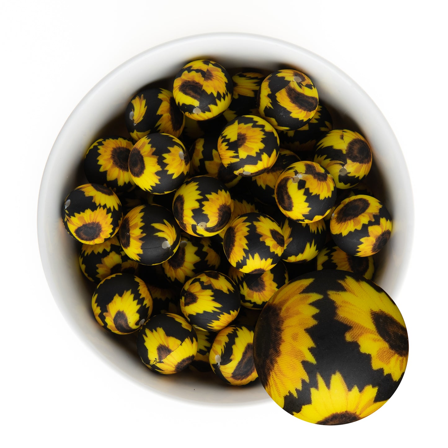 19mm Silicone Round Print Beads Sunflower Floral from Cara & Co Craft Supply