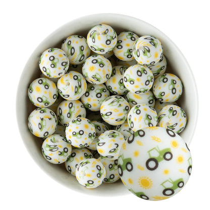 19mm Silicone Round Print Beads Tractor from Cara & Co Craft Supply
