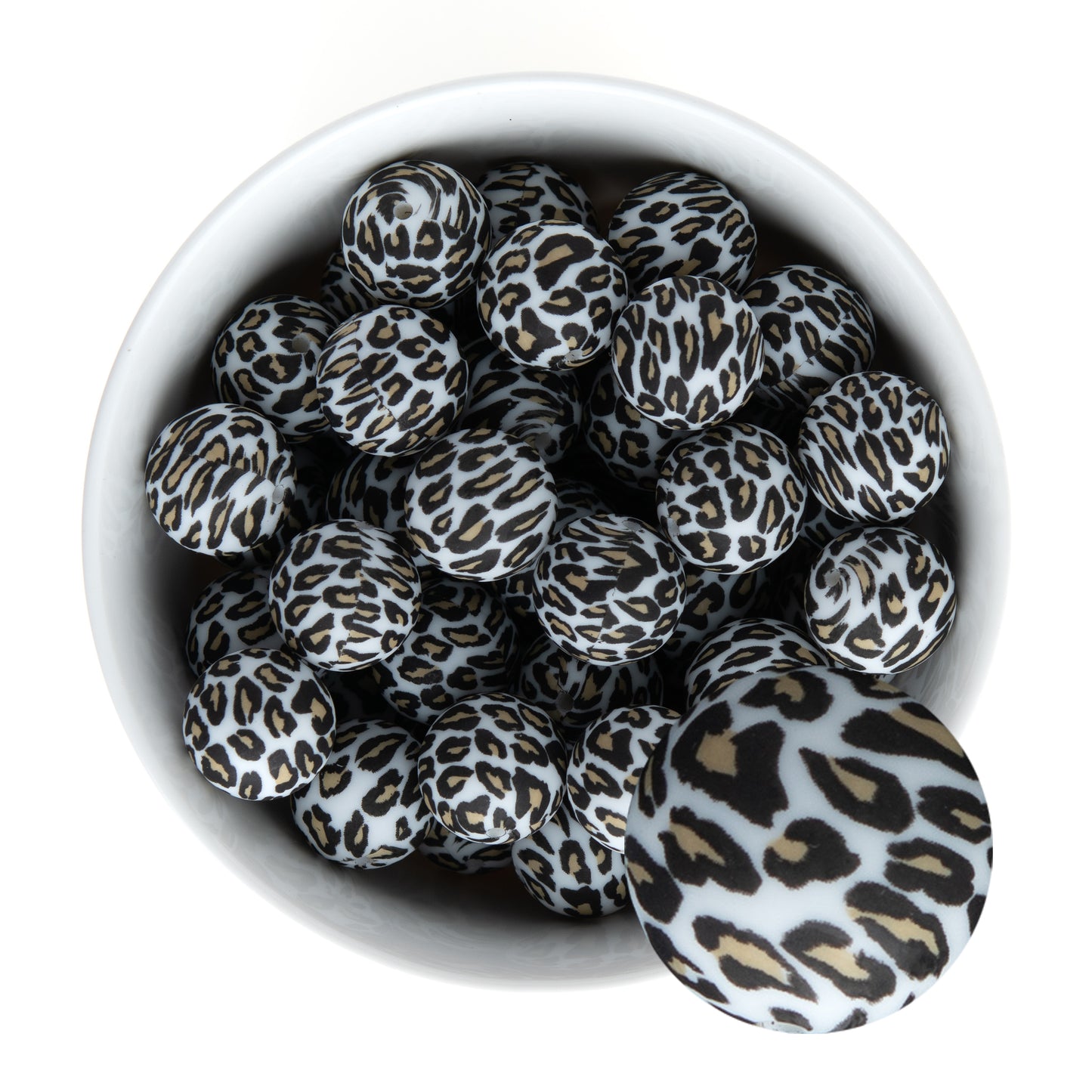 19mm Silicone Round Print Beads White Leopard from Cara & Co Craft Supply