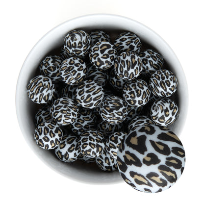 19mm Silicone Round Print Beads White Leopard from Cara & Co Craft Supply
