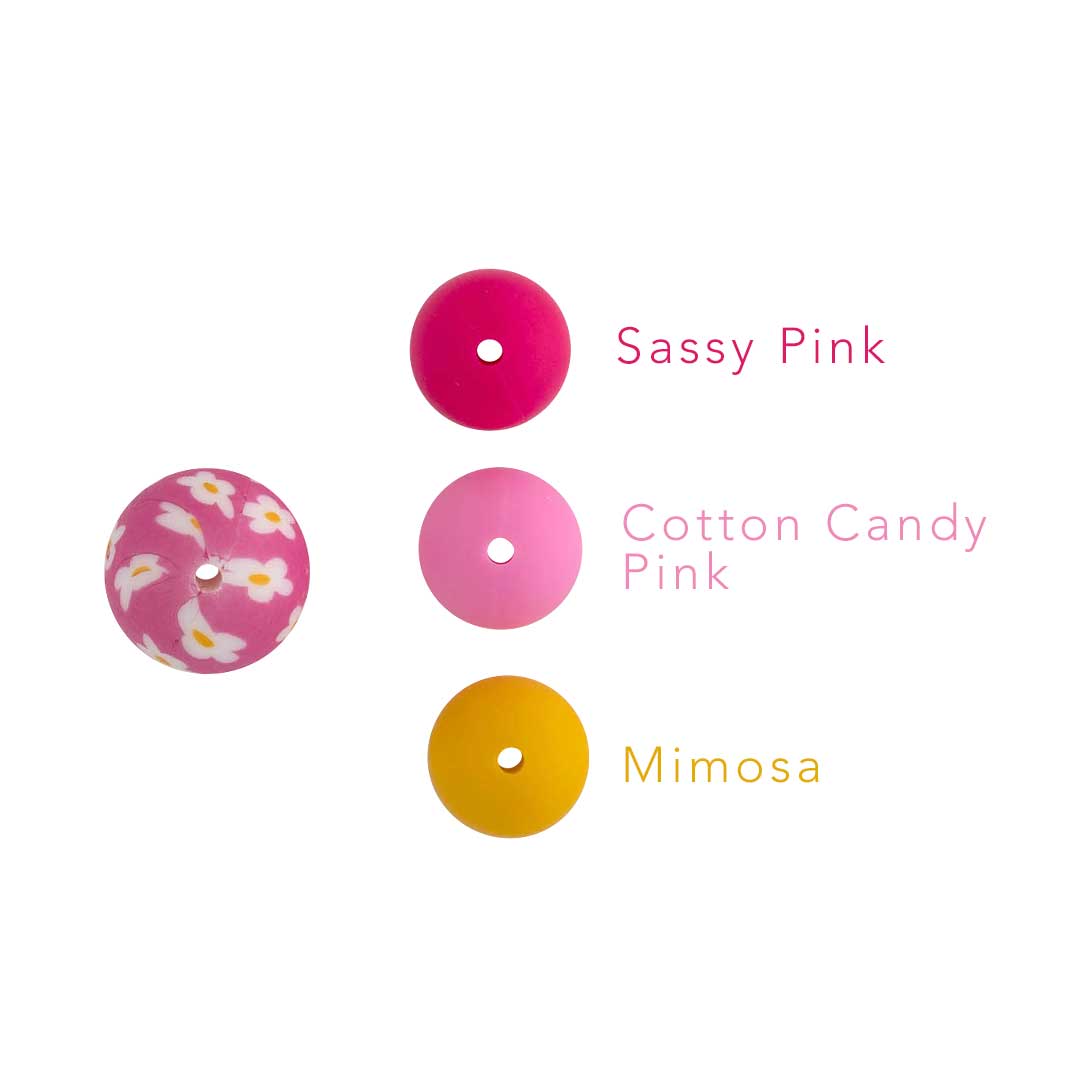 15mm Round Silicone Print Beads Color Comparison Daisy Floral