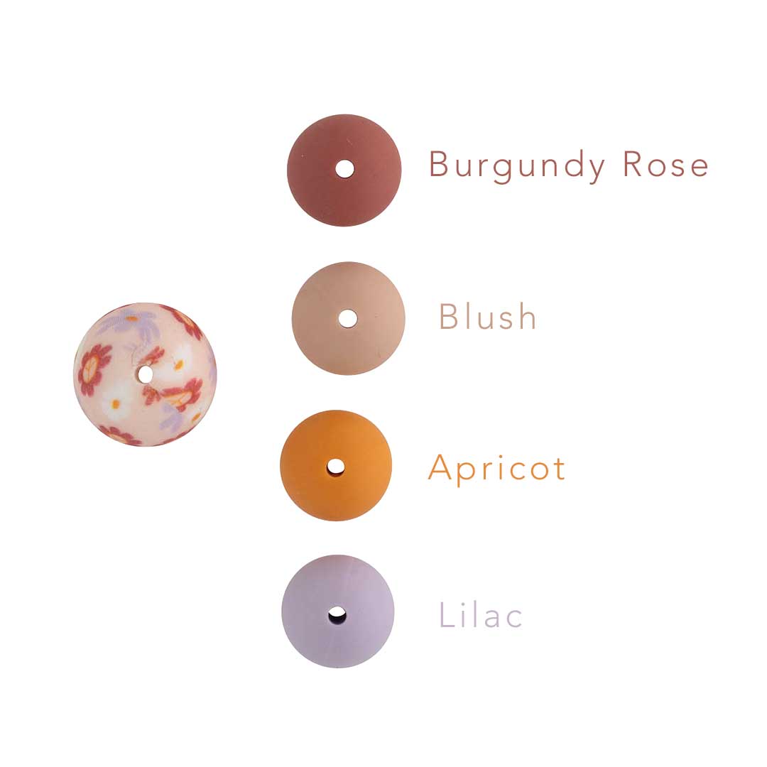 15mm Round Silicone Print Beads Color Comparison Retro Floral