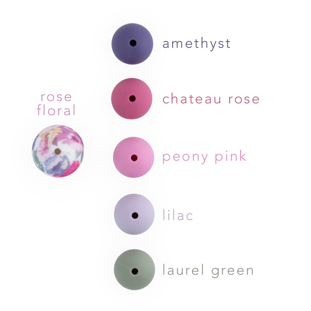 15mm Round Silicone Print Beads Color Comparison Rose Floral