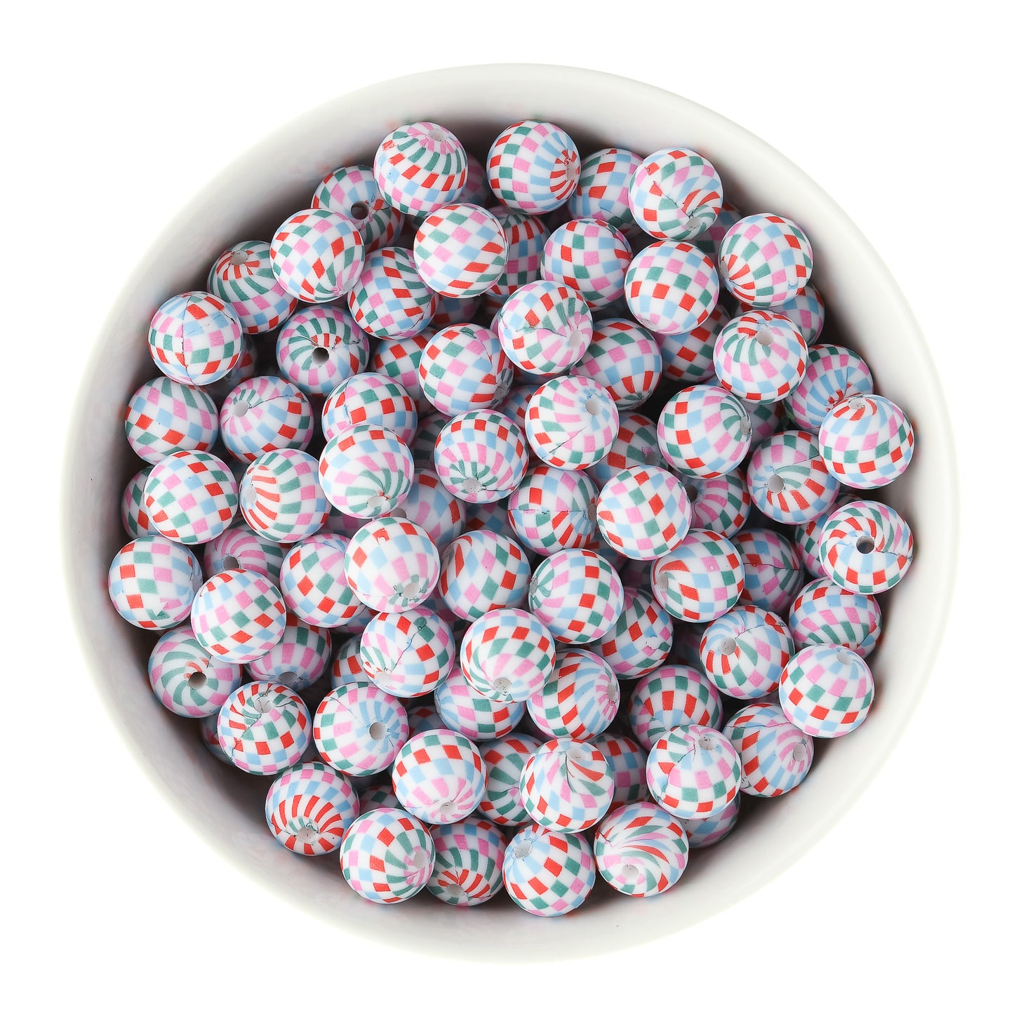 12mm Silicone Round Print Beads Holiday Checkered from Cara & Co Craft Supply
