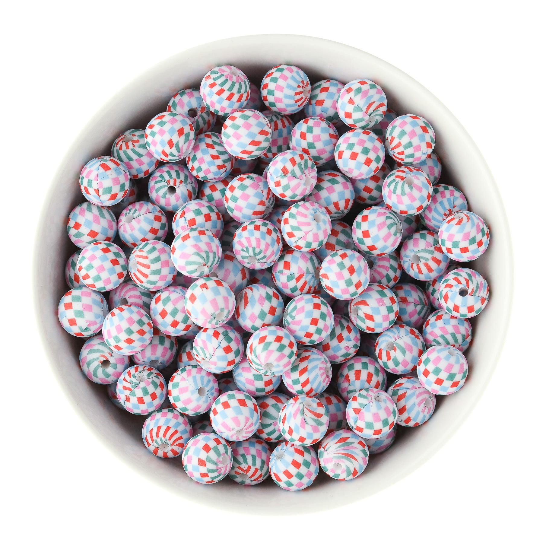 12mm Silicone Round Print Beads Holiday Checkered from Cara & Co Craft Supply