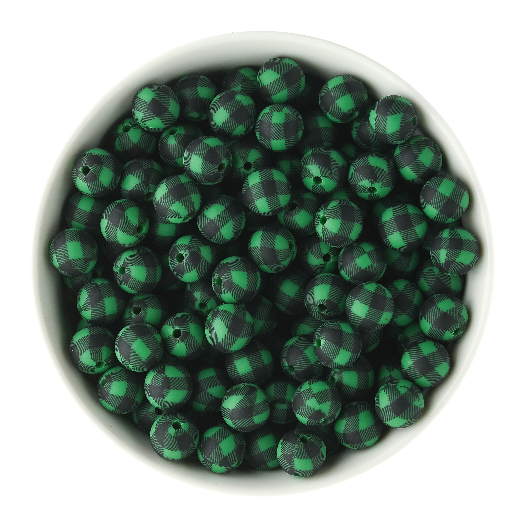 12mm Silicone Round Print Beads Hunter Plaid from Cara & Co Craft Supply