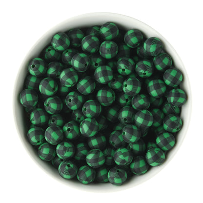 12mm Silicone Round Print Beads Hunter Plaid from Cara & Co Craft Supply